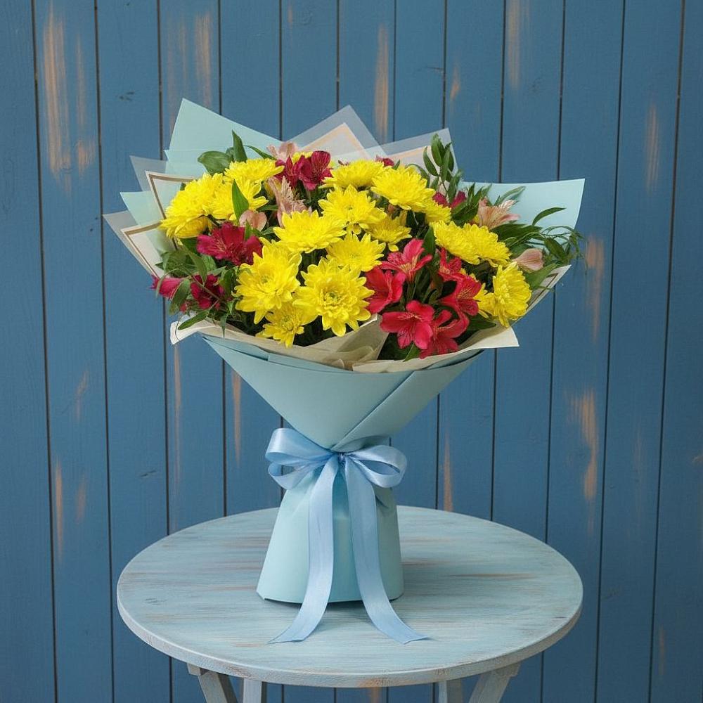 Букет цветов из: Альстромерии и Хризантемы в Перелюбе