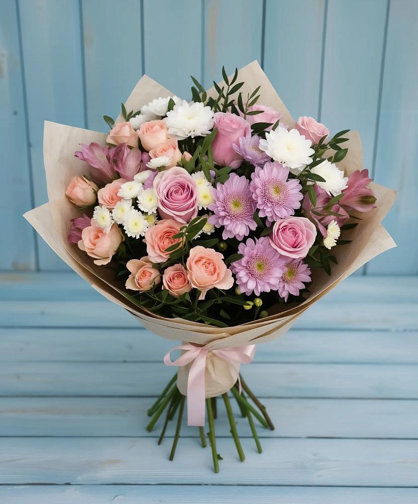 Букет цветов из: Хризантемы, Розы и Альстромерии в Перелюбе