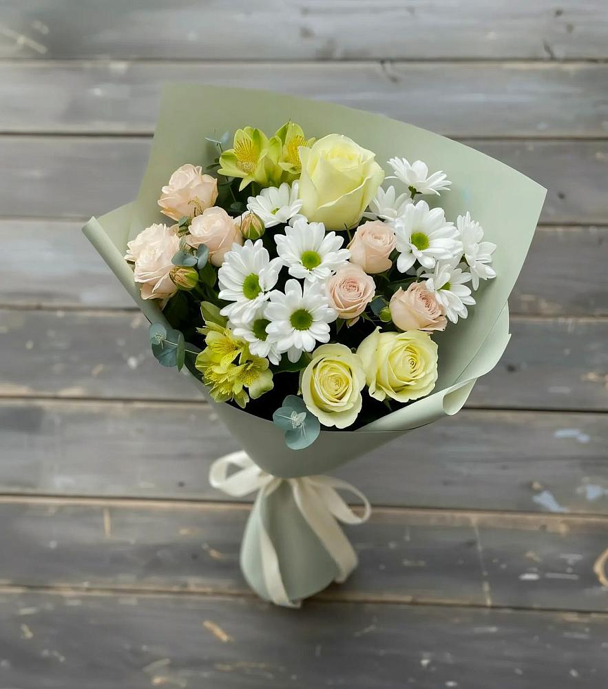 Букет цветов из: Альстромерии, Розы и Хризантемы в Перелюбе