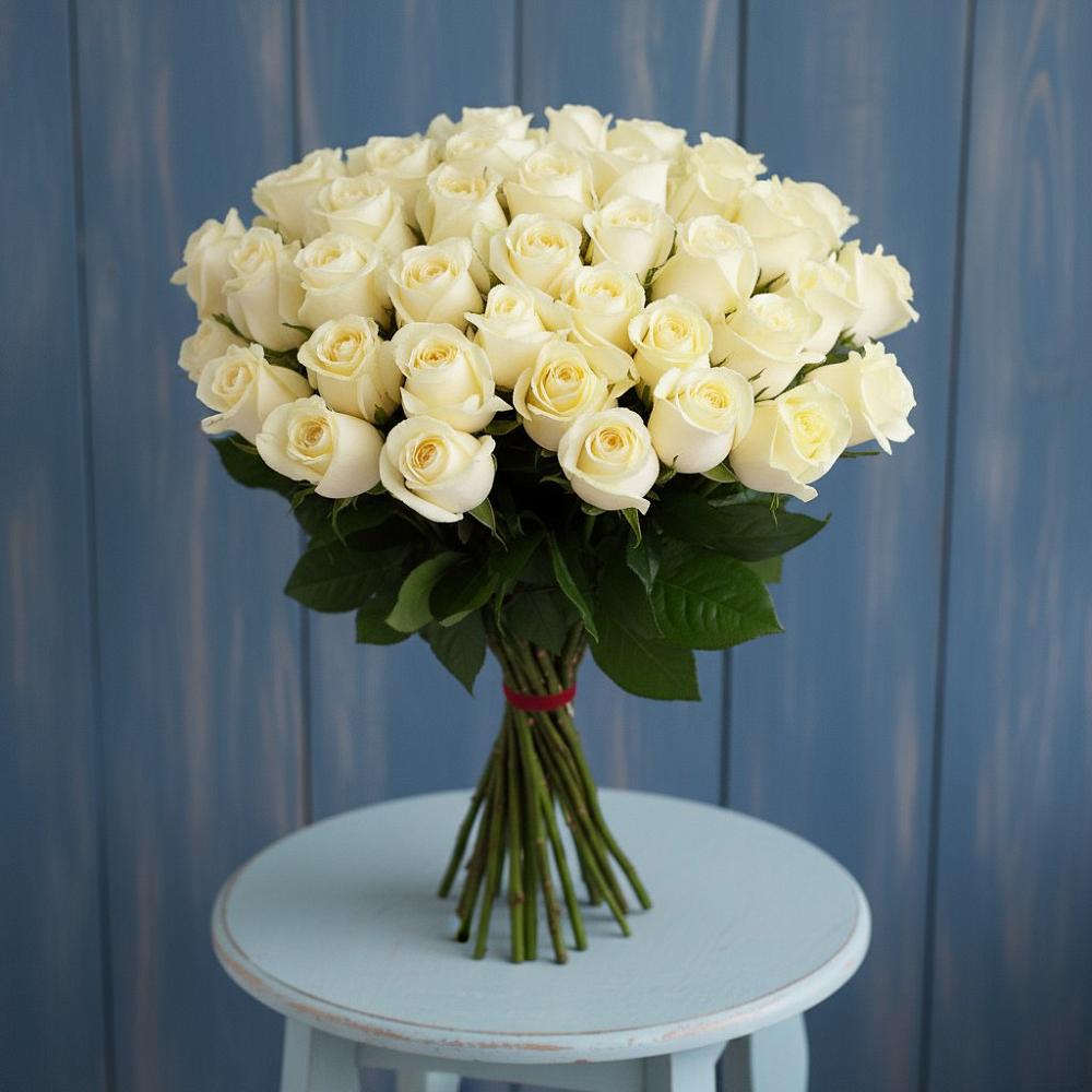 Букет 51 Белая роза Эдлесс Лав в Перелюбе