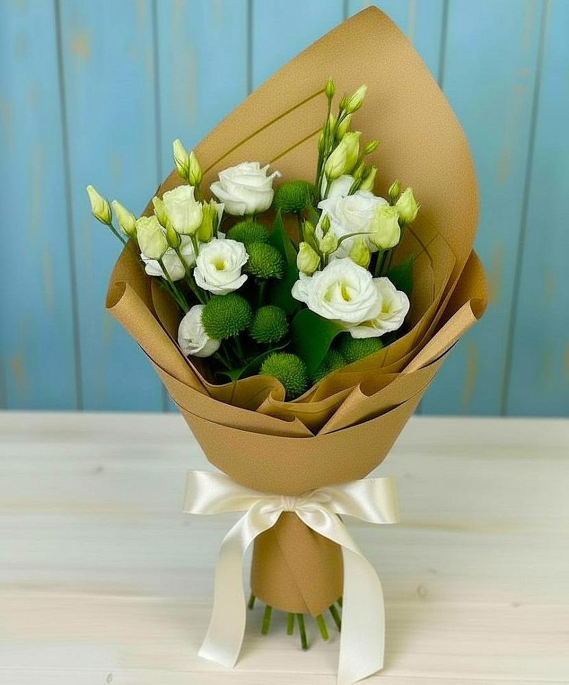 Букет цветов из: Хризантемы и Лизиантусы в Перелюбе