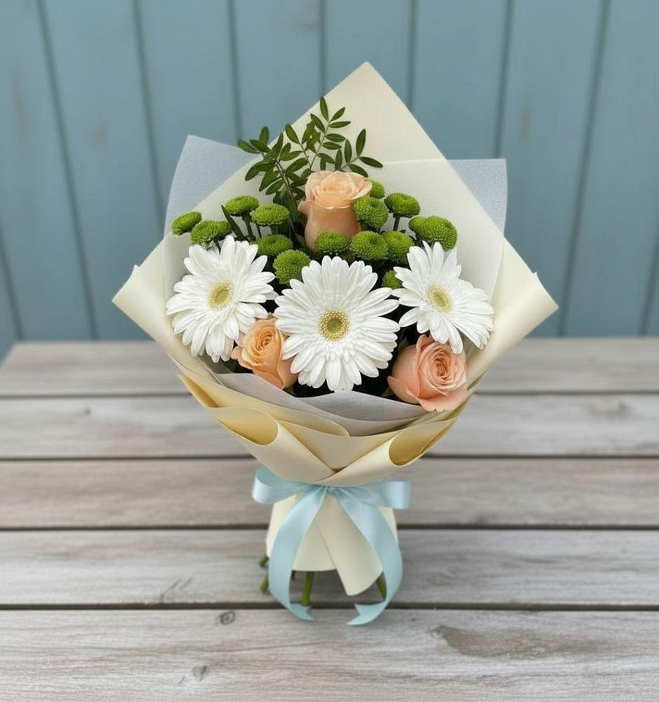 Букет цветов из: Герберы, Розы и Хризантемы в Перелюбе