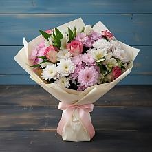 Букет цветов из:  Хризантемы, Альстромерии и Розы в Перелюбе