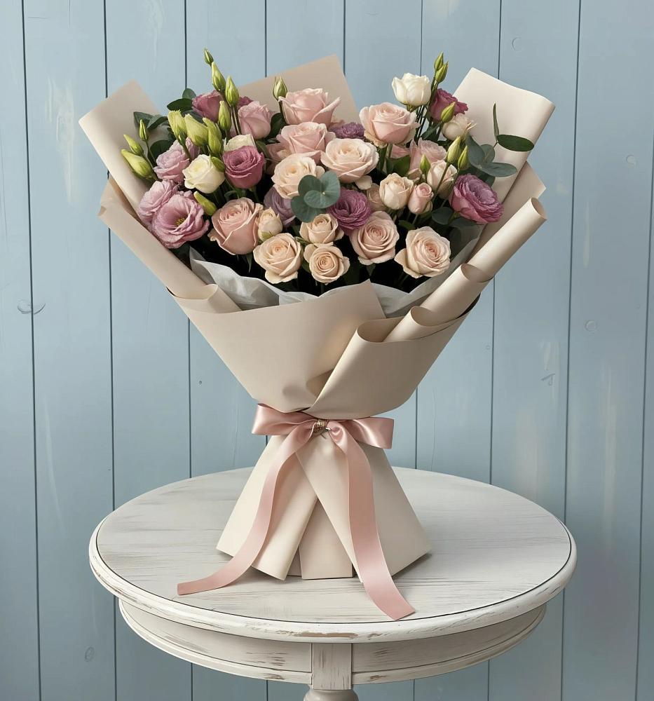 Букет цветов из: Розы и Лизиантусы в Перелюбе