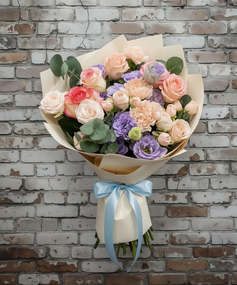 Букет цветов из: Розы, Лизиантусы и Гвоздики в Перелюбе