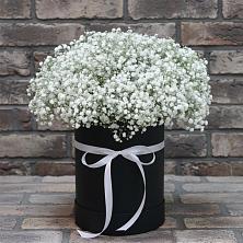 Цветочная композиция из Гипсофила в шляпной коробке в Перелюбе